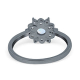 Halo Floral Engagement Ring Round Simulated Cubic Zirconia 925 Sterling Silver