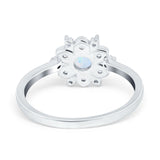 Halo Floral Engagement Ring Round Simulated Cubic Zirconia 925 Sterling Silver