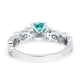 Filigree Art Deco Wedding Ring Round Simulated Cubic Zirconia 925 Sterling Silver