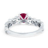 Filigree Art Deco Wedding Ring Round Simulated Cubic Zirconia 925 Sterling Silver