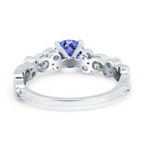 Filigree Art Deco Wedding Ring Round Simulated Cubic Zirconia 925 Sterling Silver