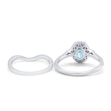 Oval Two Piece Halo Round Simulated Cubic Zirconia Ring 925 Sterling Silver