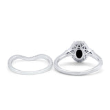 Oval Two Piece Halo Round Simulated Cubic Zirconia Ring 925 Sterling Silver
