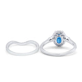 Oval Two Piece Halo Round Simulated Cubic Zirconia Ring 925 Sterling Silver