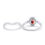 Oval Two Piece Halo Round Simulated Cubic Zirconia Ring 925 Sterling Silver