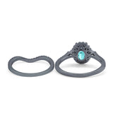 Oval Two Piece Halo Round Simulated Cubic Zirconia Ring 925 Sterling Silver