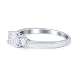 Three Stone Oval Engagement Ring Simulated Cubic Zirconia 925 Sterling Silver
