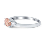 Three Stone Oval Engagement Ring Simulated Cubic Zirconia 925 Sterling Silver
