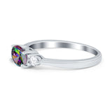 Three Stone Oval Engagement Ring Simulated Cubic Zirconia 925 Sterling Silver