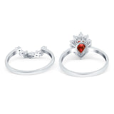 Teardrop Two Piece Art Deco Simulated CZ Wedding Ring 925 Sterling Silver