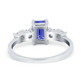 Emerald Cut Wedding Engagement Ring Simulated Cubic Zirconia 925 Sterling Silver