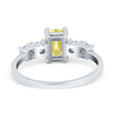 Emerald Cut Wedding Engagement Ring Simulated Cubic Zirconia 925 Sterling Silver