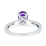 Oval Solitaire Accent Wedding Ring Simulated Cubic Zirconia 925 Sterling Silver