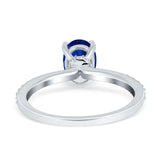 Oval Solitaire Accent Wedding Ring Simulated Cubic Zirconia 925 Sterling Silver