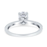 Oval Solitaire Accent Wedding Ring Simulated Cubic Zirconia 925 Sterling Silver