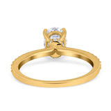 Oval Solitaire Accent Wedding Ring Simulated Cubic Zirconia 925 Sterling Silver