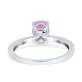 Oval Solitaire Accent Wedding Ring Simulated Cubic Zirconia 925 Sterling Silver
