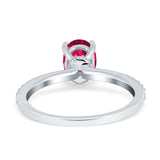 Oval Solitaire Accent Wedding Ring Simulated Cubic Zirconia 925 Sterling Silver