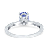 Oval Solitaire Accent Wedding Ring Simulated Cubic Zirconia 925 Sterling Silver