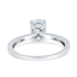Oval Solitaire Accent Wedding Ring Simulated Cubic Zirconia 925 Sterling Silver