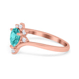 Teardrop V Chevron Engagement Ring Simulated Cubic Zirconia 925 Sterling Silver