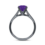 Round Simulated Cubic Zirconia Cathedral Wedding Ring 925 Sterling Silver Center Stone-(6mm)