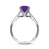 Round Simulated Cubic Zirconia Cathedral Wedding Ring 925 Sterling Silver Center Stone-(6mm)