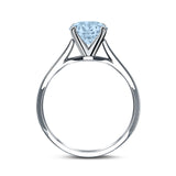 Round Simulated Cubic Zirconia Cathedral Wedding Ring 925 Sterling Silver Center Stone-(6mm)