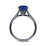 Round Simulated Cubic Zirconia Cathedral Wedding Ring 925 Sterling Silver Center Stone-(6mm)