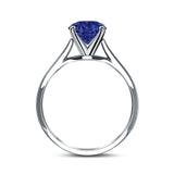 Round Simulated Cubic Zirconia Cathedral Wedding Ring 925 Sterling Silver Center Stone-(6mm)