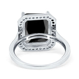 Halo Emerald Cut Engagement Ring Simulated Cubic Zirconia 925 Sterling Silver