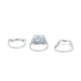 Princess Cut Vintage Art Deco Three Piece Bridal Set Wedding Ring Band Round Simulated Cubic Zirconia 925 Sterling Silver