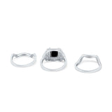 Princess Cut Vintage Art Deco Three Piece Bridal Set Wedding Ring Band Round Simulated Cubic Zirconia 925 Sterling Silver