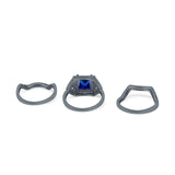 Princess Cut Vintage Art Deco Three Piece Bridal Set Wedding Ring Band Round Simulated Cubic Zirconia 925 Sterling Silver