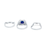 Princess Cut Vintage Art Deco Three Piece Bridal Set Wedding Ring Band Round Simulated Cubic Zirconia 925 Sterling Silver