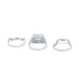 Princess Cut Vintage Art Deco Three Piece Bridal Set Wedding Ring Band Round Simulated Cubic Zirconia 925 Sterling Silver