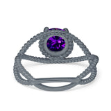 Braided Cable Split Engagement Ring Simulated Cubic Zirconia 925 Sterling Silver