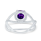 Braided Cable Split Engagement Ring Simulated Cubic Zirconia 925 Sterling Silver