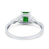 Engagement Ring Emerald Cut Simulated Cubic Zirconia Solid 925 Sterling Silver