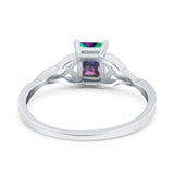 Engagement Ring Emerald Cut Simulated Cubic Zirconia Solid 925 Sterling Silver