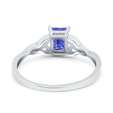 Engagement Ring Emerald Cut Simulated Cubic Zirconia Solid 925 Sterling Silver