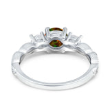 Art Deco Vintage Engagement Ring Round Simulated Cubic Zirconia 925 Sterling Silver
