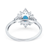 Oval Cut Halo Vintage Wedding Ring Simulated Cubic Zirconia 925 Sterling Silver
