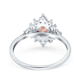 Oval Cut Halo Vintage Wedding Ring Simulated Cubic Zirconia 925 Sterling Silver