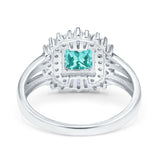 Cushion Cut Art Deco Wedding Ring Simulated Cubic Zirconia 925 Sterling Silver