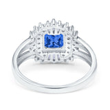 Cushion Cut Art Deco Wedding Ring Simulated Cubic Zirconia 925 Sterling Silver