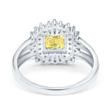 Cushion Cut Art Deco Wedding Ring Simulated Cubic Zirconia 925 Sterling Silver