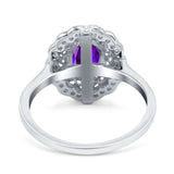 Art Deco Wedding Ring Oval Cut Solid Simulated Cubic Zirconia 925 Sterling Silver