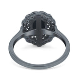 Art Deco Wedding Ring Oval Cut Solid Simulated Cubic Zirconia 925 Sterling Silver