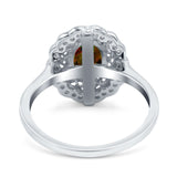 Art Deco Wedding Ring Oval Cut Solid Simulated Cubic Zirconia 925 Sterling Silver